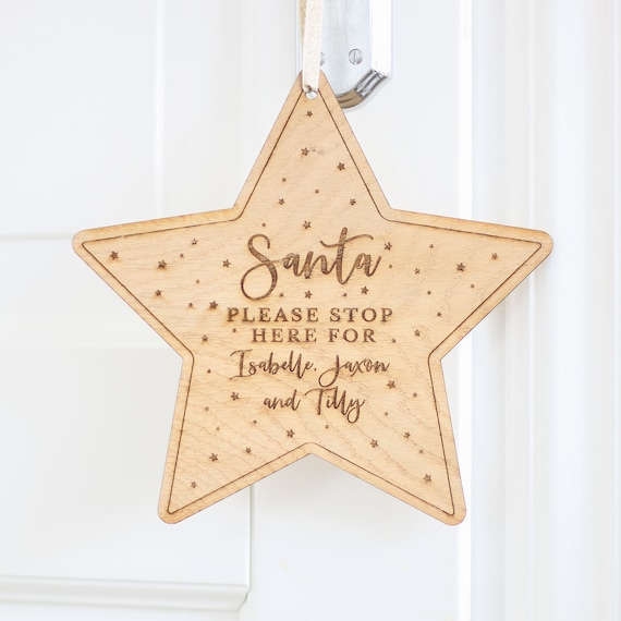 Santa please stop here personalized christmas handmade gold plaque with glitter