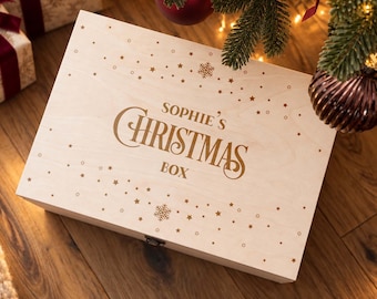Personalised Snowflake Christmas Eve Box Engraved Pine Wooden extra large box