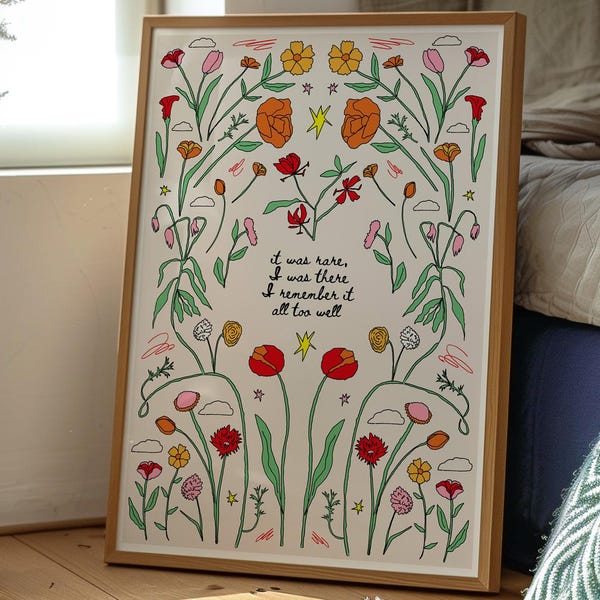 Paroles de chanson All Too Well « It Was Rare, I Was There » – Typographie et impression d'art floral