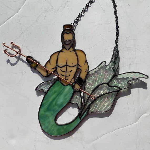 green Stained Glass Merman Logan