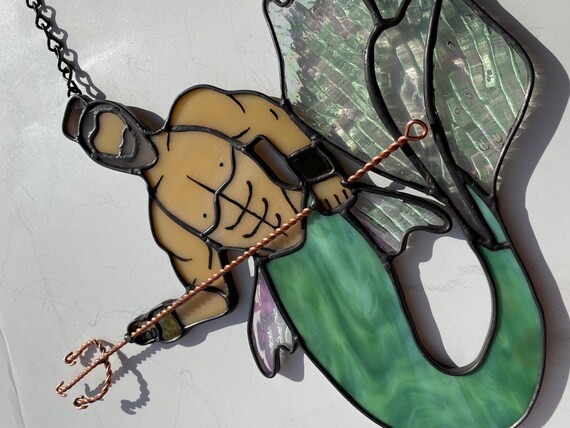 green Stained Glass Merman Logan