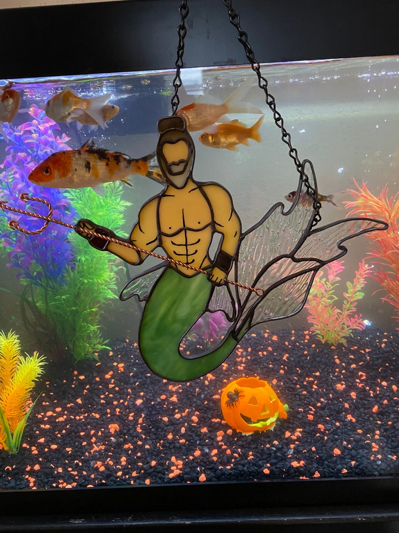 green Stained Glass Merman Logan