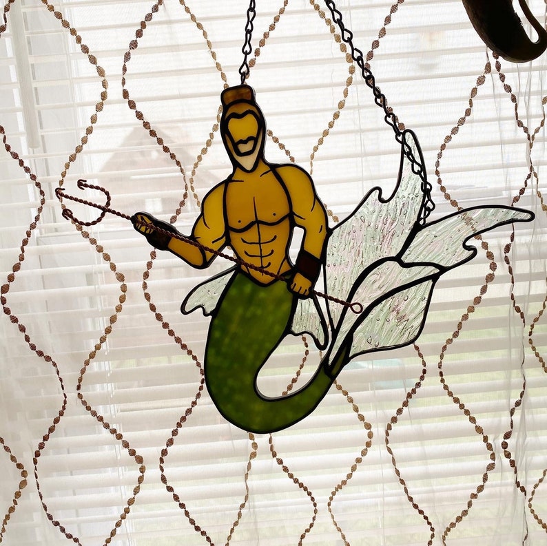 green Stained Glass Merman Logan