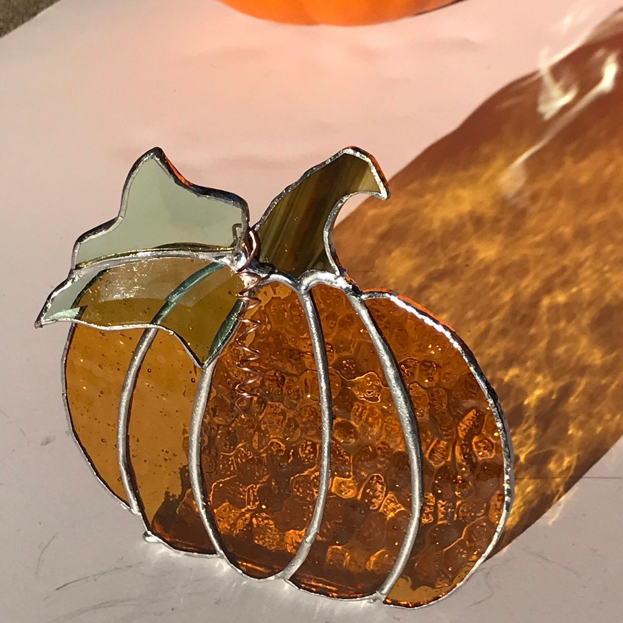 Free-standing Stained Glass Pumpkin W/large Leaf Harvest | Etsy
