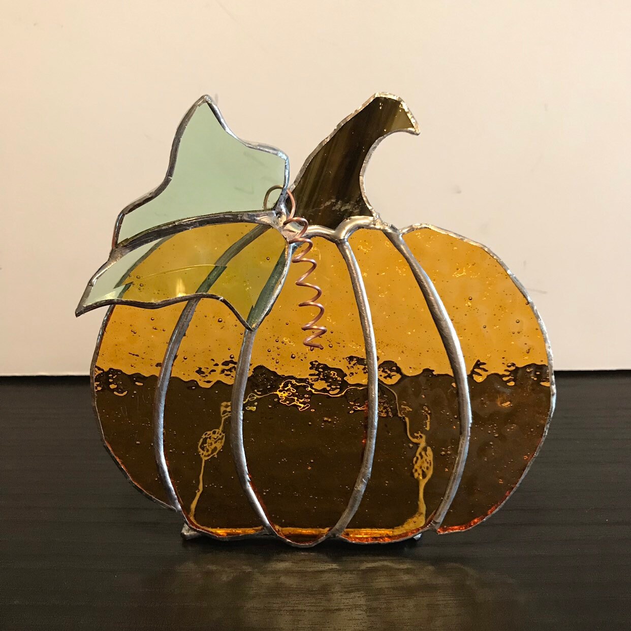 Free-standing Stained Glass Pumpkin W/large Leaf Harvest | Etsy