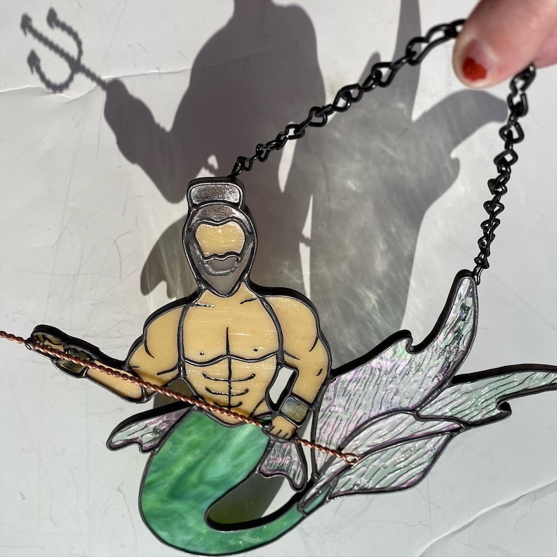green Stained Glass Merman Logan