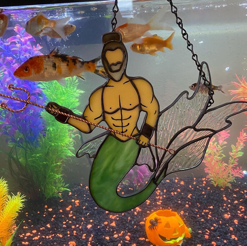 green Stained Glass Merman Logan