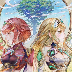 Pyra and Mythra Xenoblade Chronicles 2 XB2 A3 art print