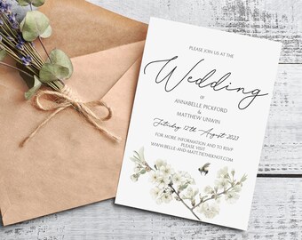 Lovely acrylic invite with blossom watercolour- Wedding invite- Event invite- Invitation- Wedding stationary- Wedding calligraphy- Spring