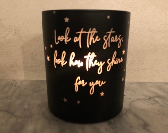 Beautiful Glass Candle Votive with 'Look at the stars...' Engraved Lyrics- Gift- Unique Gift- New home- Birthday- Anniversary