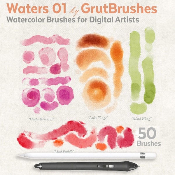 Photoshop Brushes for Watercolor Painting - 50 Realistic, Pressure Sensitive, Digital Brushes. Watercolor Photoshop Brushes download