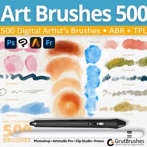 500 Photoshop-penselen: realistische aquarel-, inkt-, potlood-, olie- en Impasto-ABR-penselen voor PSD | Fresco | Clip Studioverf | Artstudio Pro