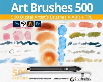 500 Photoshop Brushes - Realistic Watercolor, Ink, Pencil, Oil and Impasto ABR brushes for PSD | Fresco | Clip Studio Paint | Artstudio Pro