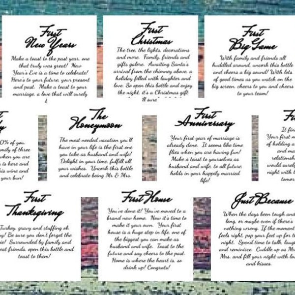 Wine Bottle Labels, Marriage Milestone Wine Bottle Labels, 12 pack wine bottle labels, printable marriage milestones labels