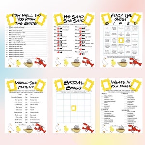 Friends Themed Bridal Shower Pack, 6 Bridal Shower Games, Friends Bridal Shower Games, Friends Theme Bridal Shower, Friends Bridal Games