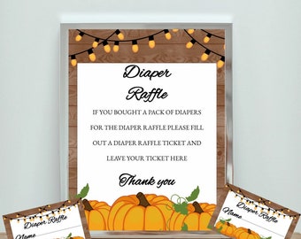 Fall Pumpkin Baby Shower Diaper Raffle Sign and Cards, Baby Shower Diaper Raffle, Pumpkin Diaper Raffle, Fall Diaper Raffle