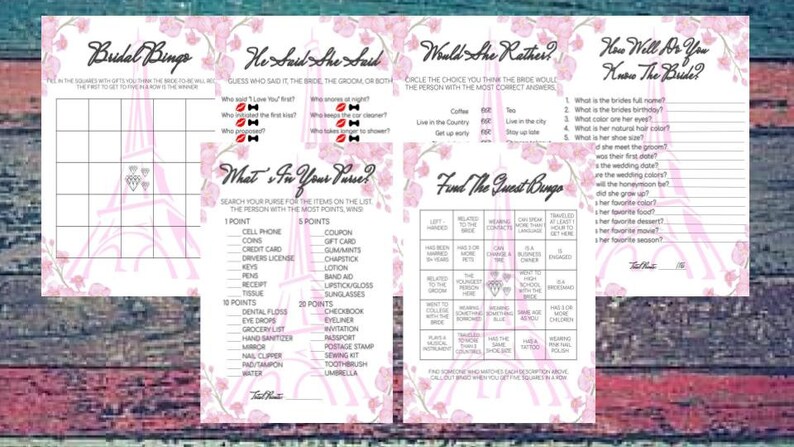 Paris Themed Bridal Shower Games, 6 Paris Bridal Shower Games, Bridal Shower Games Paris Themed ...