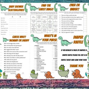 Dinosaur Baby Shower Games, 10 Pack Baby Shower Games, Dinosaur Theme Baby Shower Games