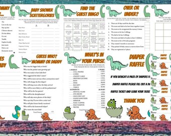 Dinosaur Baby Shower Games, 10 Pack Baby Shower Games, Dinosaur Theme Baby Shower Games