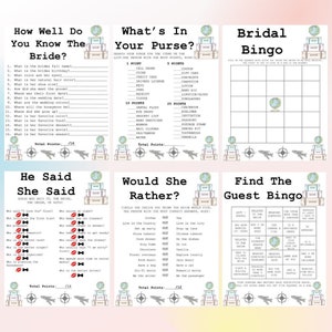 Travel Theme Bridal Shower Game Pack, Adventure Bridal Shower Game Pack, 6 Travel Adventure Bridal Shower Game Pack