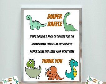 Dinosaur Diaper Raffle Sign and Cards, Baby Shower Diaper Raffle, Diaper Raffle Sign, Dinosaur Baby Shower