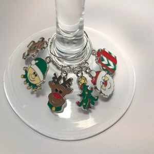 Set of 6 Christmas wine charms, Christmas wine charm set, Christmas themed wine charms