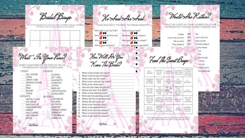 Paris Themed Bridal Shower Games, 6 Paris Bridal Shower Games, Bridal Shower Games Paris Themed ...