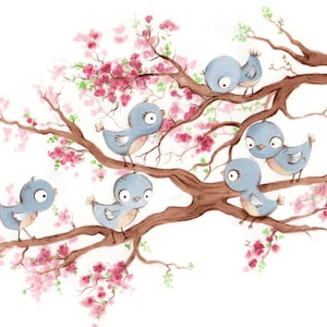 Oiseaux dans un cerisier