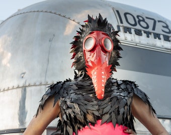 Latex mask with beak, noble gas mask with latex feathers, Phoenix mask