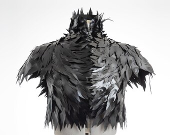 Raven latex jacket with feathers and spine