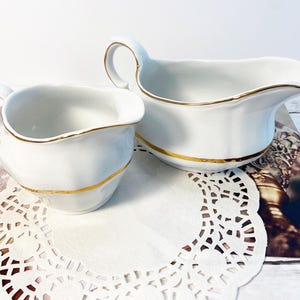Vintage Ironstone Gravy Boat and Creamer Set: Alfred Meakin Perfection Gold