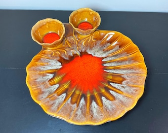 MCM Pottery Drip Glaze Marcia of California Serving Dish Platter with Bowls Built In