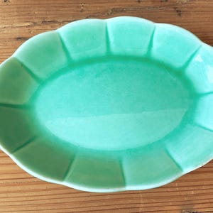 Vintage W.S. George Petalware Platter: Mint Green Scalloped Edge, Cottage Decor