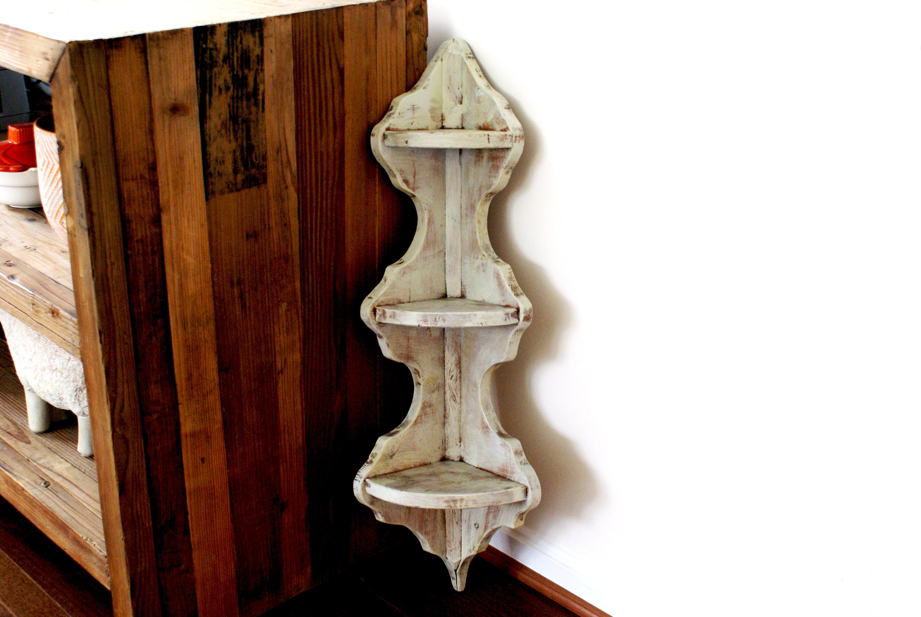 Vintage Wooden Hanging WhatNot Corner Shelf Shabby Chic Etsy