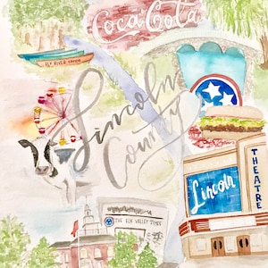 Lincoln County aquarel Print