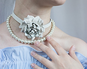 Leather flower necklace, Handmade leather flower jewelry, Leather bracelets flowers