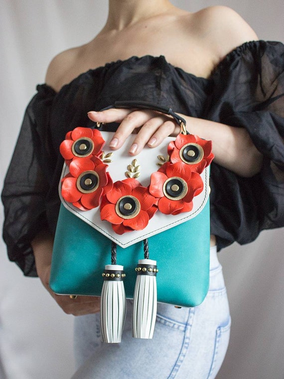 bright mini backpacks Handmade Leather Mini Backpack: Bright Floral Bag