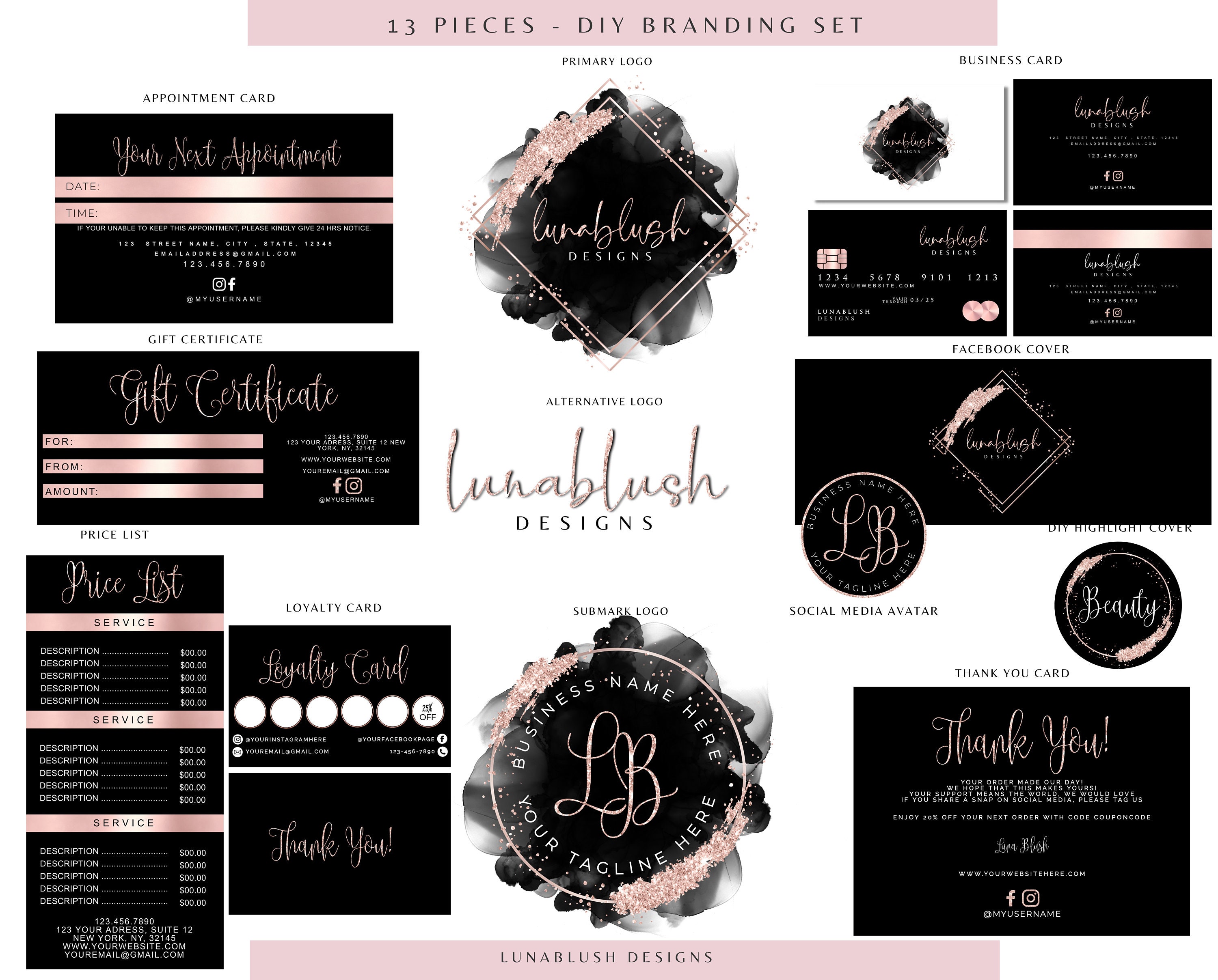 DIY Logo Design Black & Rose Gold Logo Design Kit Signature - Etsy Sweden