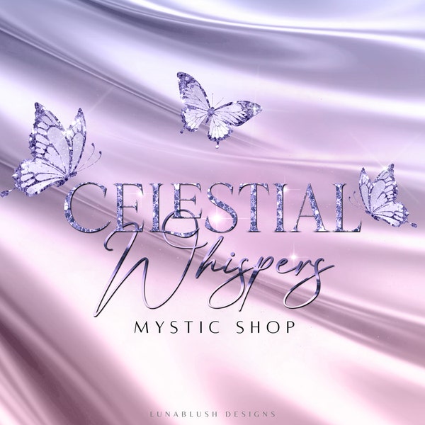 Celestial Whispers Logo, butterfly logo, muted purple Smoke, Beauty Logo, Spa Logo, Yoga Studio Logo, Elegant Cursive Logo, Modern Branding