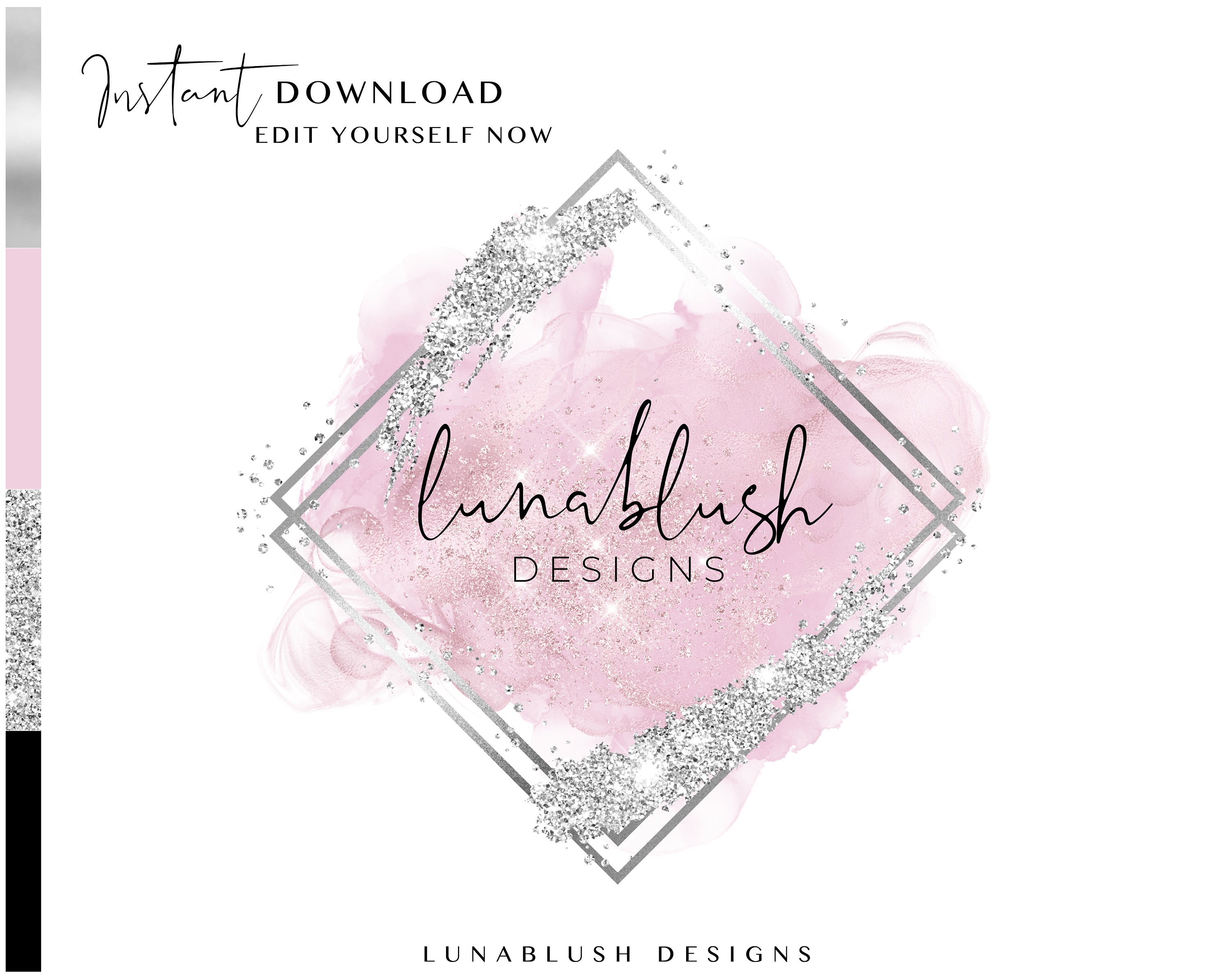 GLITTER LOGO Silver Glitter Logo Lash Logo Pink and Etsy