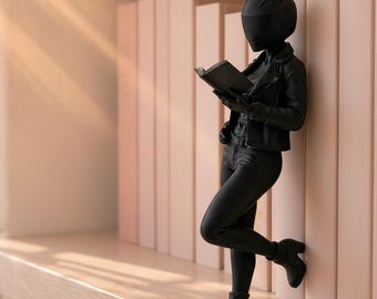 Cat Helmet Biker Girl Reading Figurine · Romantasy Bookshelf Decor · Dark Romance Book Lover Gift · MC Romance Bookish Gift