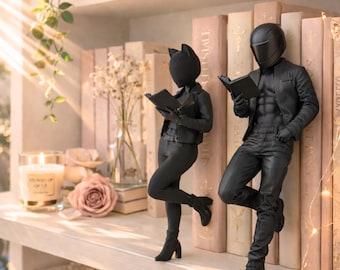Moto Helmet Couple Figurines • Dark Romance Bookish Shelf Decor