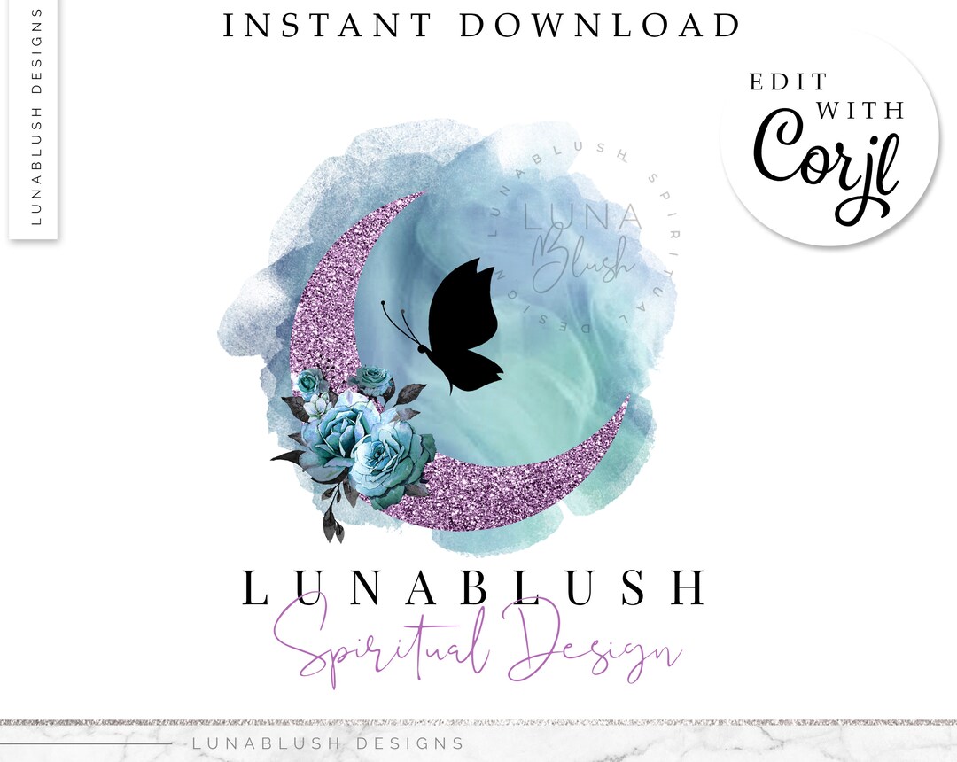 CRESCENT MOON & BUTTERFLY Logo Design Instant Download Edit - Etsy