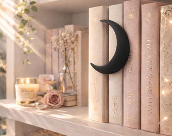 Matte Black Crescent Moon Bookshelf Decor · Dark Romance Shelf Art · Esoteric Design