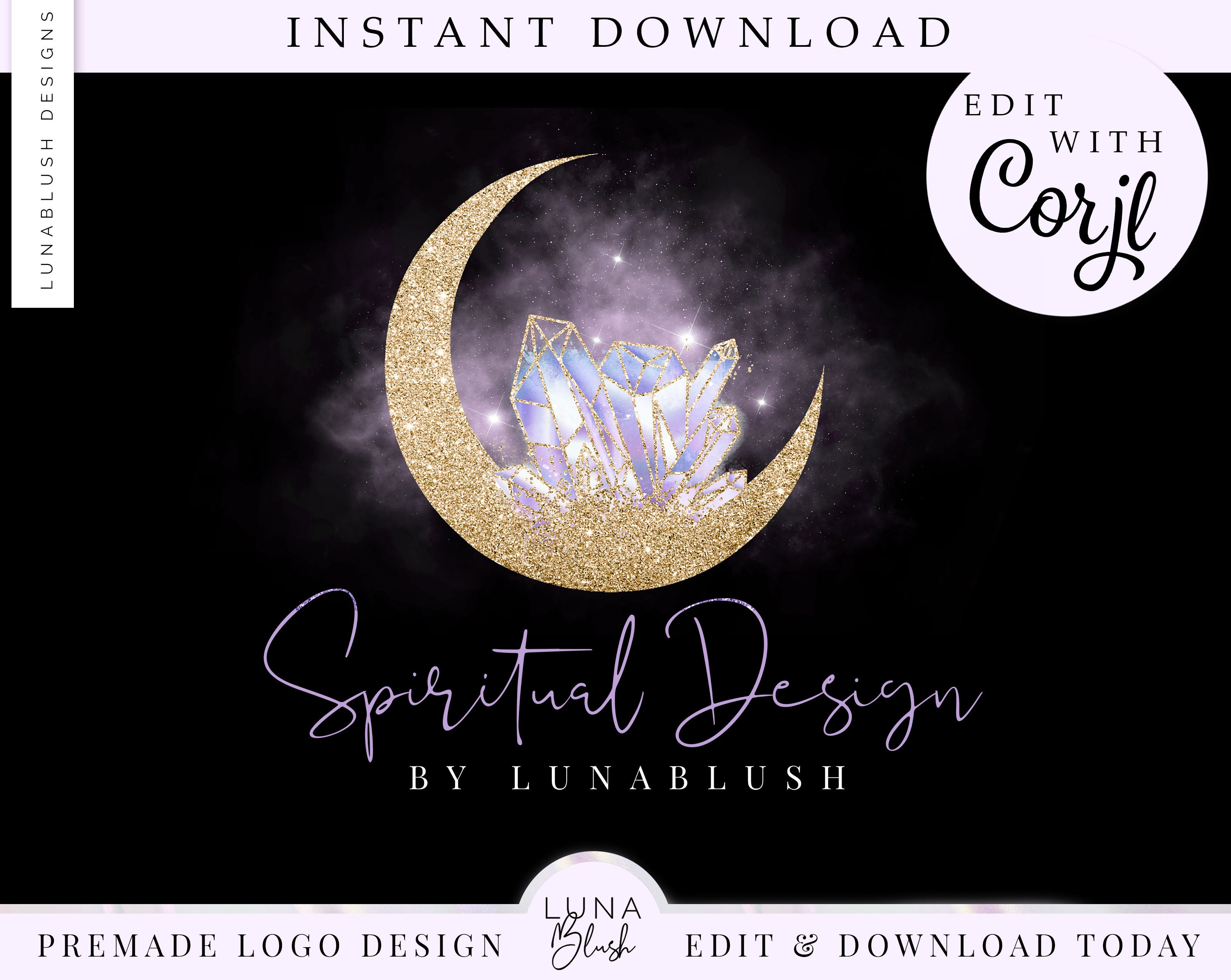 Mystical Moon Crystals Logo Design Crystals Logo instant Etsy