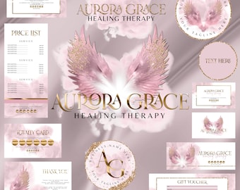 Pink Angel & Gold Logo Bundle, Healing Brand, Infuse Beauty Logo, Magical Business, Esoteric, Rauch Logo, Initial Logo, Boutique Logo