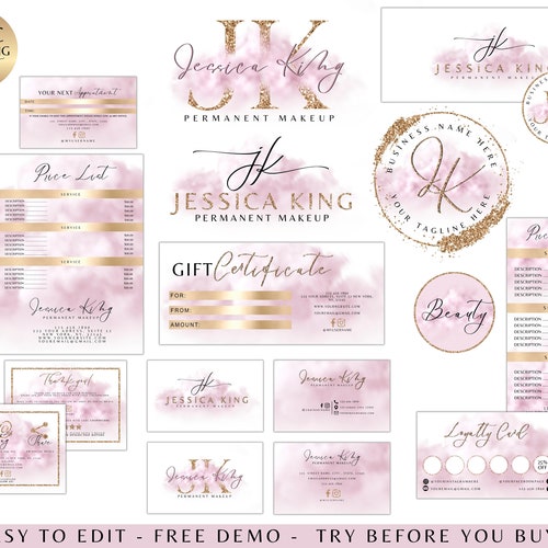 14 PC KIT Watercolor Gold Logo Pink Beauty Logo Signature Etsy