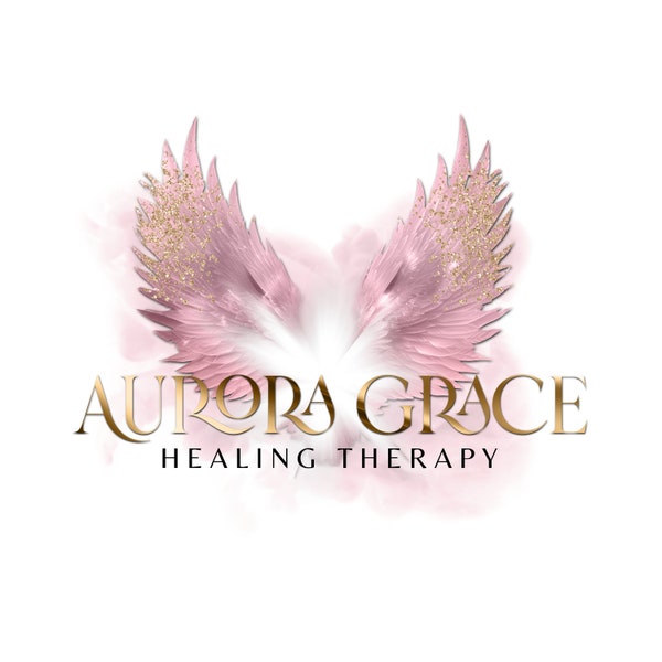 Logo ailes d'ange roses avec paillettes dorées | Effet de lumière céleste | Design personnalisable avec le nom de votre entreprise