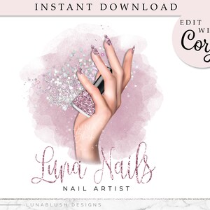 GLITTER LOGO Nail Artist Logo Design, Premade Logo, Elegant Logo, Nail Art, Nail Polish Logo