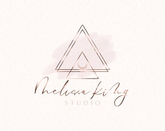 Feminine Spiritual Premade Logo Design - DIY, Instant Download, Light Pink and Rose Gold Triangles, Editable